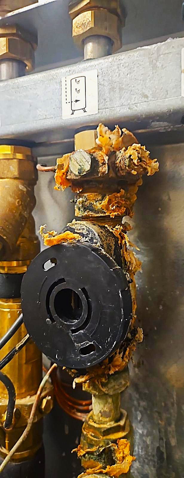 Corroded pipe with insulation damage